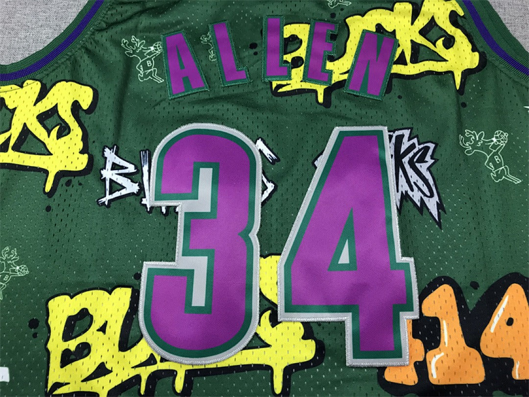 Milwaukee Bucks #34 Ray Allen Retro NBA Jersey – Sizes S–XXXL