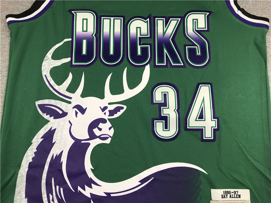 Milwaukee Bucks #34 Ray Allen Retro NBA Jersey – Sizes S–XXXL