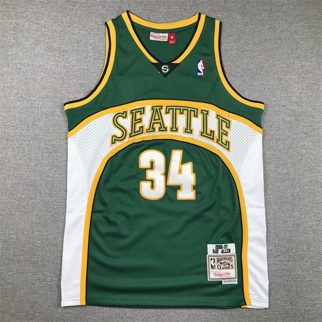 Ray Allen #34 Seattle SuperSonics NBA Retro Embroidered Jersey